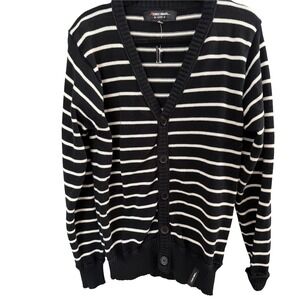 NWT Decibel Cardigan Cotton L Black White Stripe Grandpacore Preppy Academia‎